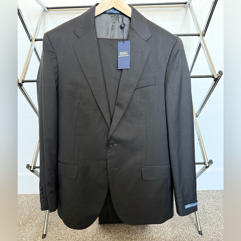 NWT Polo Ralph Lauren Tailored Twill Wool Suit Charcoal Slim 40R Made In Italy